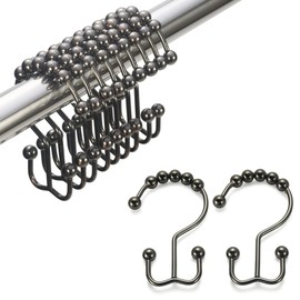 Amazer Shower Curtain Hooks Rings Double Shower Curtain Rings Stainless Steel Rustproof Metal Double Glide Shower Hooks Rings for Bathroom Shower Rods Curtains Oil Rubbed Bronze Set of 12 Hooks