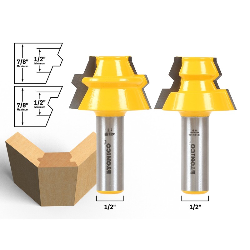 YONICO Lock Miter 22.5 Degree 2 Bit Router Bit Set