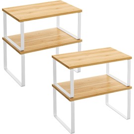 SONGMICS Organizadores de Cocina, Juego de 4 Estantes de Cocina, Apilables, Expandibles, Blanco y Natural MKCS010N01V1