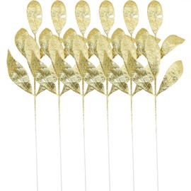 ZCZQC 6PCS Artificial Gold Shiny Leaves 13.8 Inches Olive Leaf Shapeable Winter Christmas Tree Fake Flower Branches DIY Wreath Vase Filler Wedding Table Decoration Photo Props