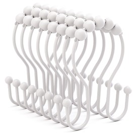 Bathway White Shower Curtain Hooks and Rings - Rust Proof, Smooth Glide, Double Hooks, 12 Pcs