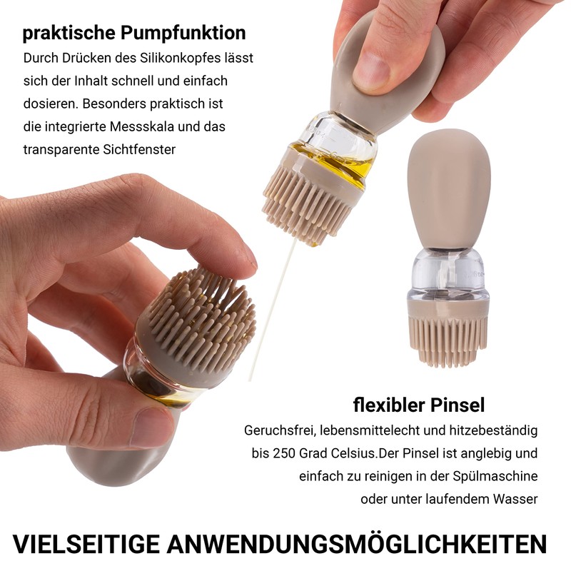 Fino Casa 2er Set, 2in1 Ölflasche mit Pinsel, Ölspender, Ölsprüher
