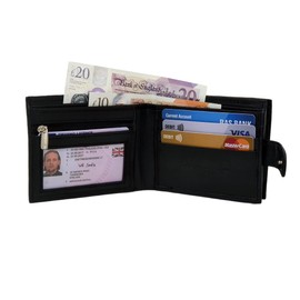 Mens RFID BLOCKING Soft Genuine Leather Bifold Wallet With A Side Zipper Coin Pouch 42 (Black)