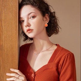 JNONL Bohemian Cute Sparkly Flower Leverback Earrings for Women Acrylic Rose Flower Floral Dangle Drop Earring (Orange)