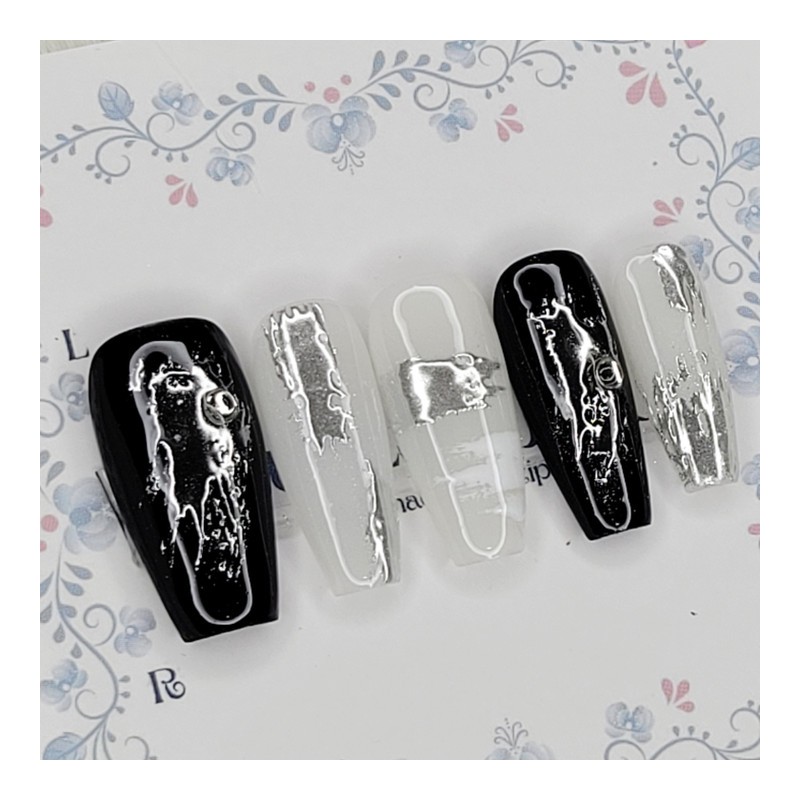 Metallic Dripping Handmade Nail Tips - Almond S / 메탈릭