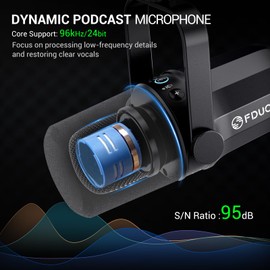 FDUCE Dynamic Microphone, XLR/USB Podcast Recording PC Microphone for Vocal Voice-Over Streaming, Studio Metal Mic with Mute, Headphone Jack, Monitoring Volume Control, with Boom Arm (SL40+)