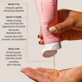 Cocokind AHA Jelly Cleanser, Gentle Face Wash and AHA BHA Cleanser with Hyaluronic Acid, Exfoliating Face Wash for Oily Skin