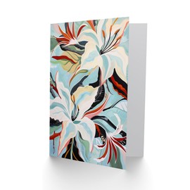 Artery8 Greeting Card Oriental Lily Flower Bouquet Abstract Floral For Her Woman Birthday Card