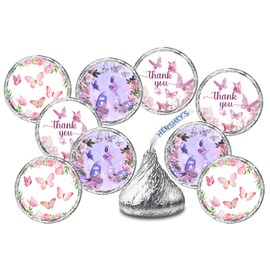 216 Butterfly Kisses Labels, Themed Stickers for Baby Shower Or Birthday Party, Event Decorations, Thank You Stickers, Wrappers, Favors Great for Tags, Supplies. (Candy NOT Included) Made in USA