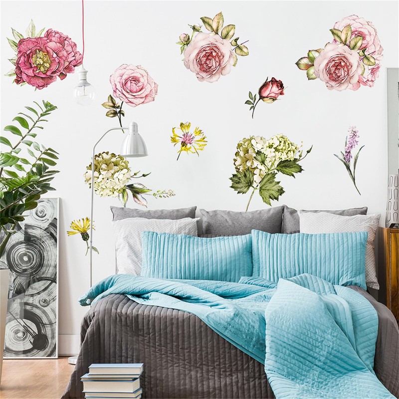 Rose Bud, Wall Sticker, Chrysanthemum, Hydrangea, Wallpaper, Living Room, Bedroom,