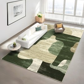 Modern Abstract Rug for Living Room 8x10 Non-Slip Low Pile Washable Rugs, Large Stain-Resistant Contemporary Indoor Carpet, Neutral Rugs Print Floor Mats for Bedroom Dining Room Office, Green