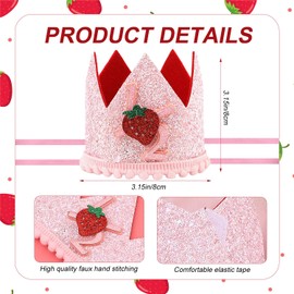 PEUTIER 1/2 Birthday Strawberry Hat, Pink Berry Half Birthday Hat Sweet Baby Girl Strawberry Headwear Creative Half Berry Birthday Party Supplies for Baby Shower Party Decoration