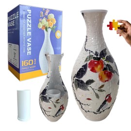 160-Piece 3D Puzzle Vase - 11 x 11 x 24 cm DIY Flower Vase Set for Adults, STEM Craft Set, Home Decor Gift - Glue-Free (Kaki)