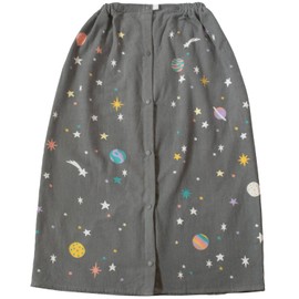 Trampalan Wrap Towel, Girls, 31.5 inches (80 cm), Printed Gauze Wrap Towel, 100% Cotton, Name Tag, Wrap Towel, Pool Towel, Kids (Space (Charcoal))