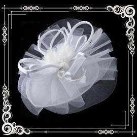 dressfan Fascinator Derby Hats for Women Vintage Wedding Feather Headband Hair Clip,20s 50s Hair Accessories Headwear for Derby/Wedding/Cocktail/Tea Party,M4-White