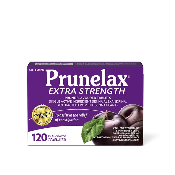 Prunelax Tablets - Extra Strength Natural Laxative Supplement Containing High Strength Senna for Constipation Relief & Restore Normal Bowel Motion-120 Tablets