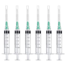 50 Pack 5ml/cc Disposable Luer Lock Lab Syringes with 21Ga 1.5 Inch Needle , Individually Sealed Packed