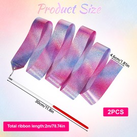 2Pcs Gymnastic Ribbon, 78 Inch Dance Ribbons Sparkling Dance Ribbon Streamer Long Ribbon Dancer Wand Twirling Dancing Ribbons for Kids Girls Adults Artistic Training