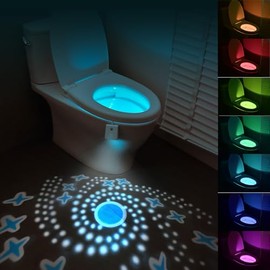 HOTUT Motion Sensor Toilet Night Light, 16 Colors Body Motion Sensor Toilet Bowl Seat Lamp, USB Chargeable, Adjustable Motion Activated Toilet Night Light for Any Toilet
