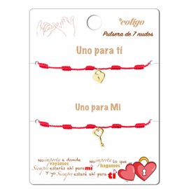 Cotigo Red 7 Knot Bracelet for Couples - Bracelets for Couples Perfect Valentine's Day Gifts - Red Thread Bracelet, Lucky Charm and Protection (Lock and Key - Gold)