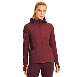 CRZ YOGA Women's Lightweight Breathable Athletic Jackets Full Zip Sweatshirt Running Hoodies with Pockets Noctilucence Red Small