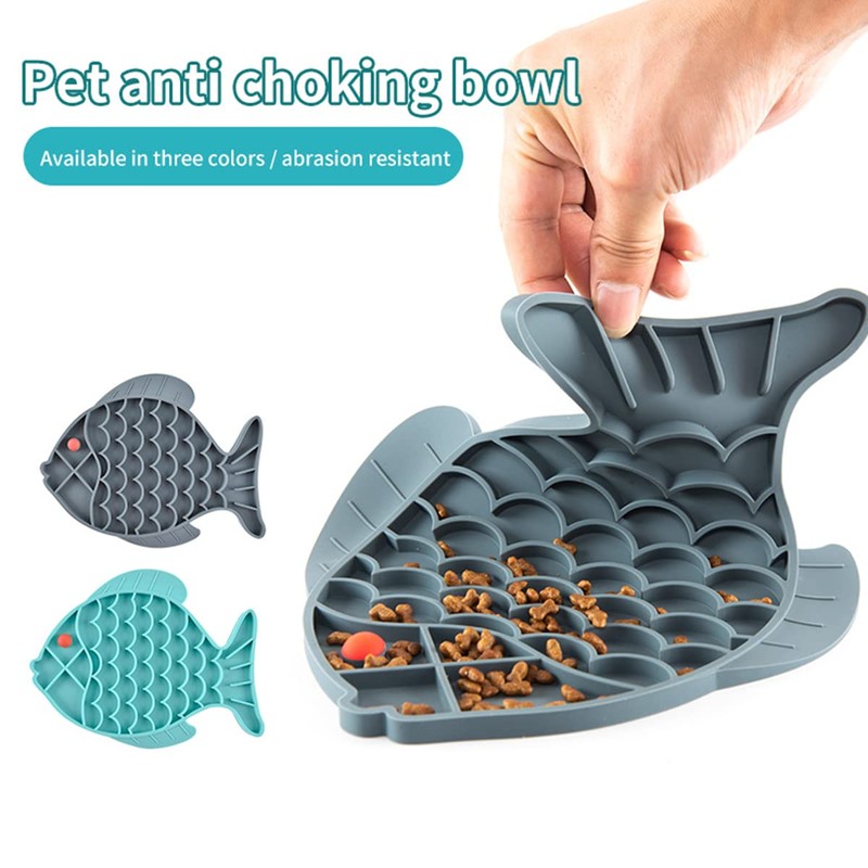 Slow Feeder Cat Bowls, Fish Shape Silicone Puzzle Feeder Lick