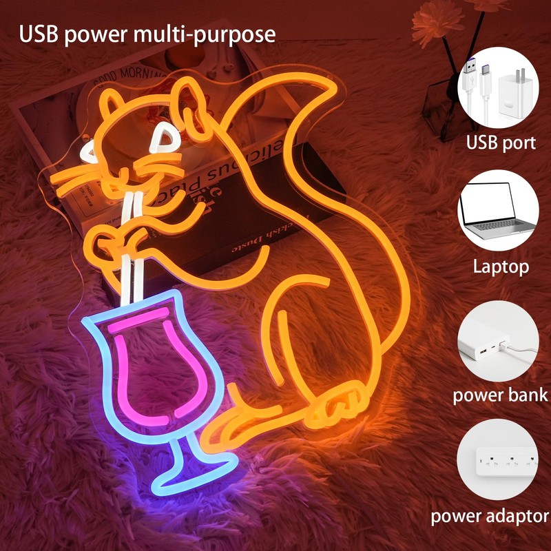 Squirrel Cocktail Neon Sign for Wall Decor Orange Squirrel Neon