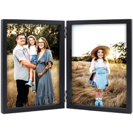 AVEAX Double 13 x 18 Photo Frame Folding Wooden Picture Frame with Glass Front Stand Vertical on Desktop Black