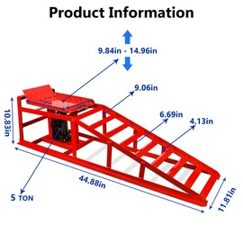 2PCS Hydraulic Car Ramps, 5T 11000lbs Heavy Duty Adjustable Steel Lift Ramps, Hydraulic Vehicle Ramps Lift Ramp for Oil Changes, Car Lifts for Home Garage, Vehicle Auto Garage Repair (Red)