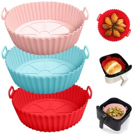 Paquete de 3 de Silicona para Freidora de Aire, Accesorios Silicon para Air Fryer Reutilizable Antiadherente, Resistente al Calor, Olla Silicona para Freidora, Horno,Microondas (Rojo+Verde+Rosa)