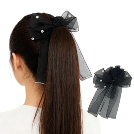 MOE2HUO Women's Scrunchie, Hair Accessory, Cute Bowknot, Stylish, Gauze, Headdress, Cosplay, Cute, Party, Cute, Stylish, Gift, Wedding, Graduation Ceremonies, Examinations, Ceremonies (4 Black)
