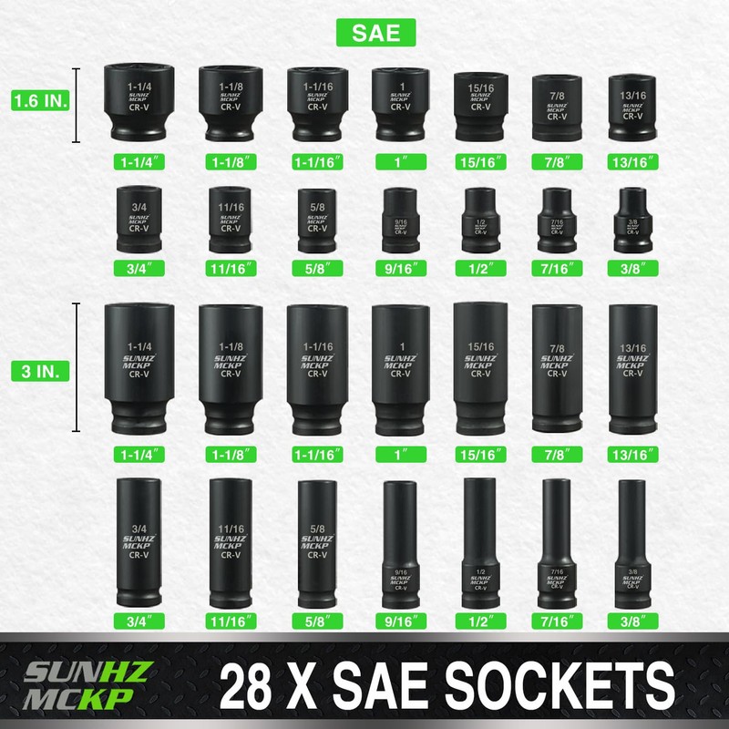 SUNHZMCKP 1/2" Drive Impact Socket Set, 66 Piece Standard SAE