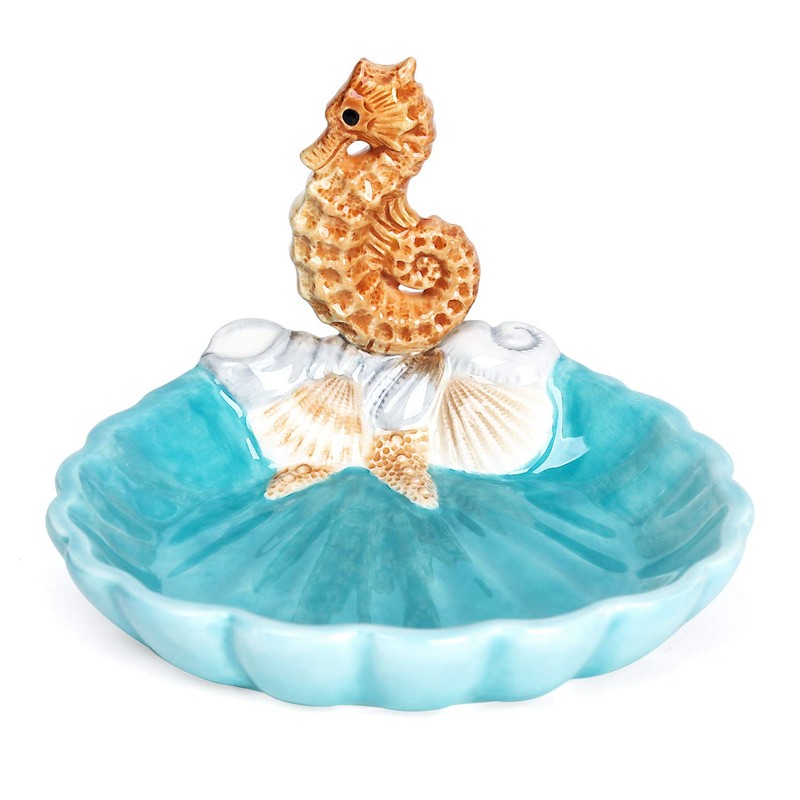 FORLONG Ceramic Bathroom Accessories Set, 4 Piece 3D Floating Seahorse