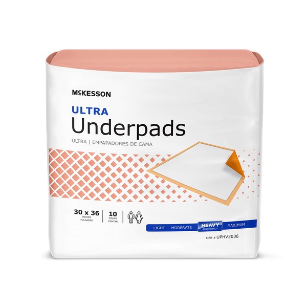 McKesson Ultra Underpads, Incontinence, Heavy Absorbency, 30 in x 36 in, 10 Count