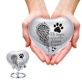 QGJNSGC Heart Shaped Urns for Human Ashes - Small Urns for Pet Ashes Heart Shaped Urn for Cat Dog Ashes Mini Urn - Small Keepsake Urn Cat Urn Dog Urn (Silver Wing)