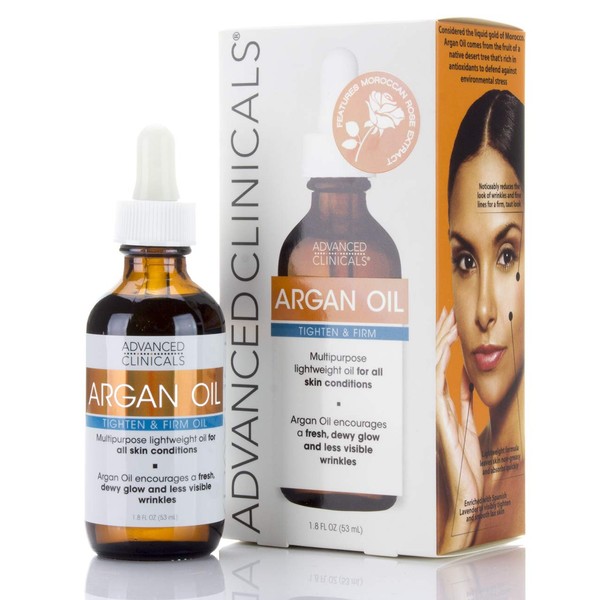 Advanced Clinicals Luxury Pure Argan Oil. Lightweight facial Oil Reduces the Appearance of Wrinkles and hydrates dry skin. 1.8 Fl Oz.