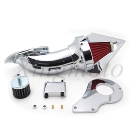 AfterMokit Triangle Spike Air Cleaner Intake with Red Filter for Honda Shadow VLX VT600 1999-2007 Chrome
