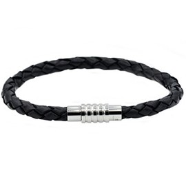 Blackjack Jewelry Men's Genuine Black Leather Stainless Steel Simple Bracelet