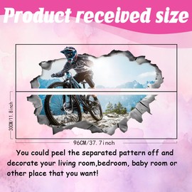 SUPERDANT 3D Bicycle Motocross Wall Decals Mountain Bike Wall Stickers Break Through The Walls Art Murals Peel and Stick Adhesive Sticker for Livingroom Bedroom Kids Room Outdoor Sport Lover