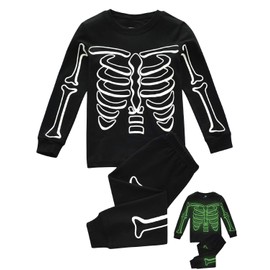 DHASIUE Boys Pyjamas Sets Glow in The Dark Skeleton Clothes 100% Cotton Pjs Toddler Kids Winter Long Sleeve Sleepwear 1-2 Years