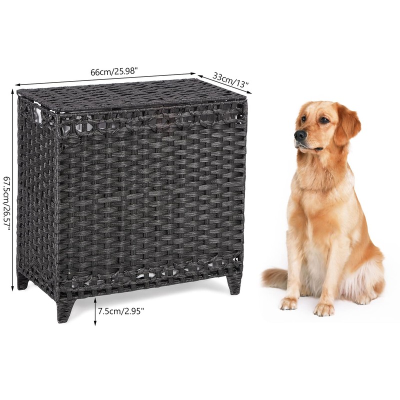 Laundry Hamper with 3 Removable Liner Bags; 132L Handwoven Rattan
