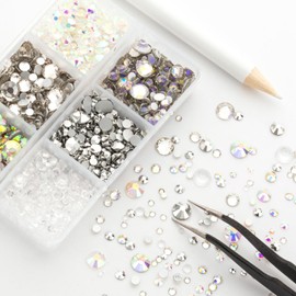 QPRETTY DU 3500PCS SS6-SS30 White Mix Size 6 Grid Box Glass Rhinestones Crystal Flatback Glitter Stones for Nail Art Accessorie DIY Crafts Decoration