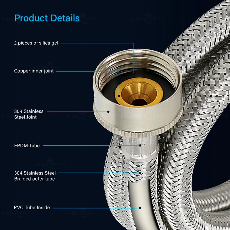 FlexCraft 25712PR-2 Stainless Steel Washing Machine Hose Connector Burst Proof,
