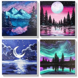 MOGTAA Framed Paint by Numbers for Adults Kids 4 Pack, Landscape Paint by Numbers for Kids Ages 8-12, Kids Paint by Number Kits on Canvas, DIY Tree Oil Painting Kits for Home Decor (8x8inch)