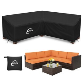 Kipiea Patio V-Shaped Sectional Sofa Cover, 420D Heavy-Duty Oxford Fabric Outdoor Sectional Cover with 6 Windproof Buckles, Anti UV and No Tears, No Fading (89" x 89"L x 33.5"D x 31"H)Black