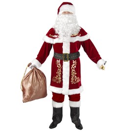 VAPICK Santa Claus Costume for Men 12pc. Santa Suit Adult Deluxe Velvet Christmas Santa Costume Set (Large)
