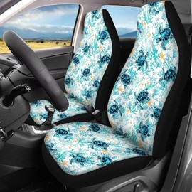 Tomeusey Car Seat Covers Full Sets, Turtle Starfish Floral Print Auto Front Seats Protector Split Seat Cushion Bench Towel Universal Car Accessories Fits for Car,SUV Sedan,Truck