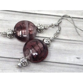 Venezia stainless steel earrings and purple Murano glass flat beads