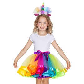 AUTOWT Falda Tutu para Niña, Vestido de Tul Arco Iris con Diadema de Unicornio Bebé Niñas Traje de Ballet Traje para la Fiesta de Cumpleaños Fotografía Día de los Niños para Niños de 2 a 8 Años