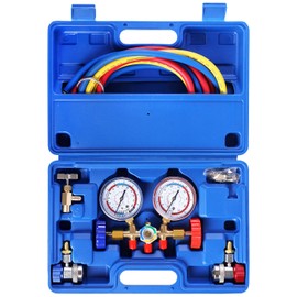 YSTOOL 3 Way AC Manifold Diagnostic Gauge Refrigerant Charging Set for Air Conditioner HVAC R134a R404a Freon with 5FT Hose R134a Adjustable Quick Couplers Can Tap Acme Adapter
